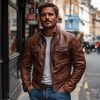 Handmade Distressed Brown Sheepskin Leather Motorcycle Jacket