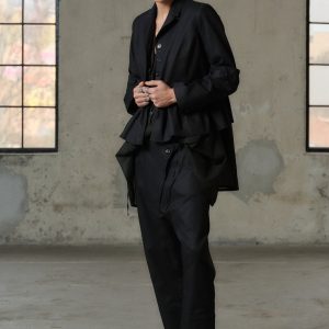 Handmade Black Organic Cotton Peplum Blazer Avant Garde