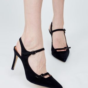 Sandals 8 Cm Suede Black Strap Pumps Pointed