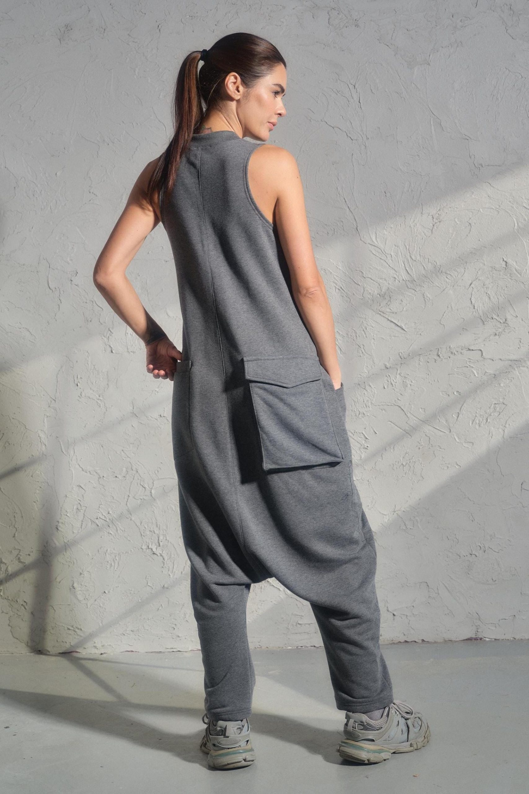 Casual Drop Crotch Jumpsuit Women Baggy With Cargo Casual Drop Crotch Jumpsuit Women Baggy With Cargo