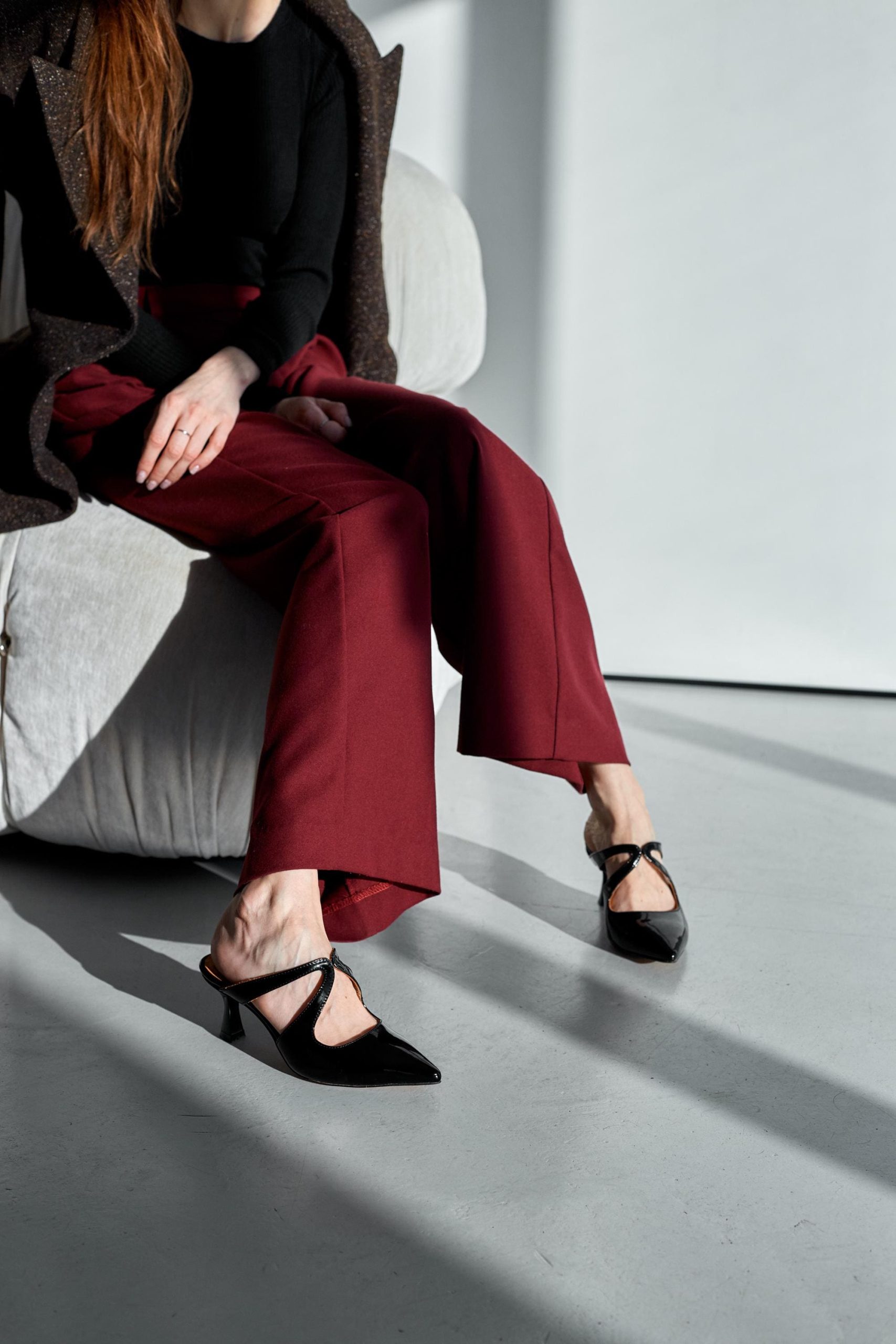 Elegant Black Heeled Sandals 6 Cm Heel Leather Elegant Black Heeled Sandals 6 Cm Heel Leather