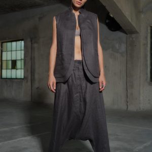 Linen Set Of Two Blazer Vest With Double