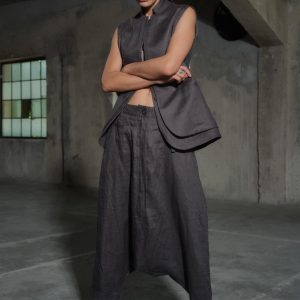 Linen Set Of Two Blazer Vest With Double