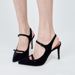 Sandals 8 Cm Suede Black Strap Pumps Pointed