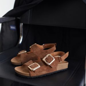 Leather Cocoa Sandals Suede Cork Footbed Adjustable Buckle