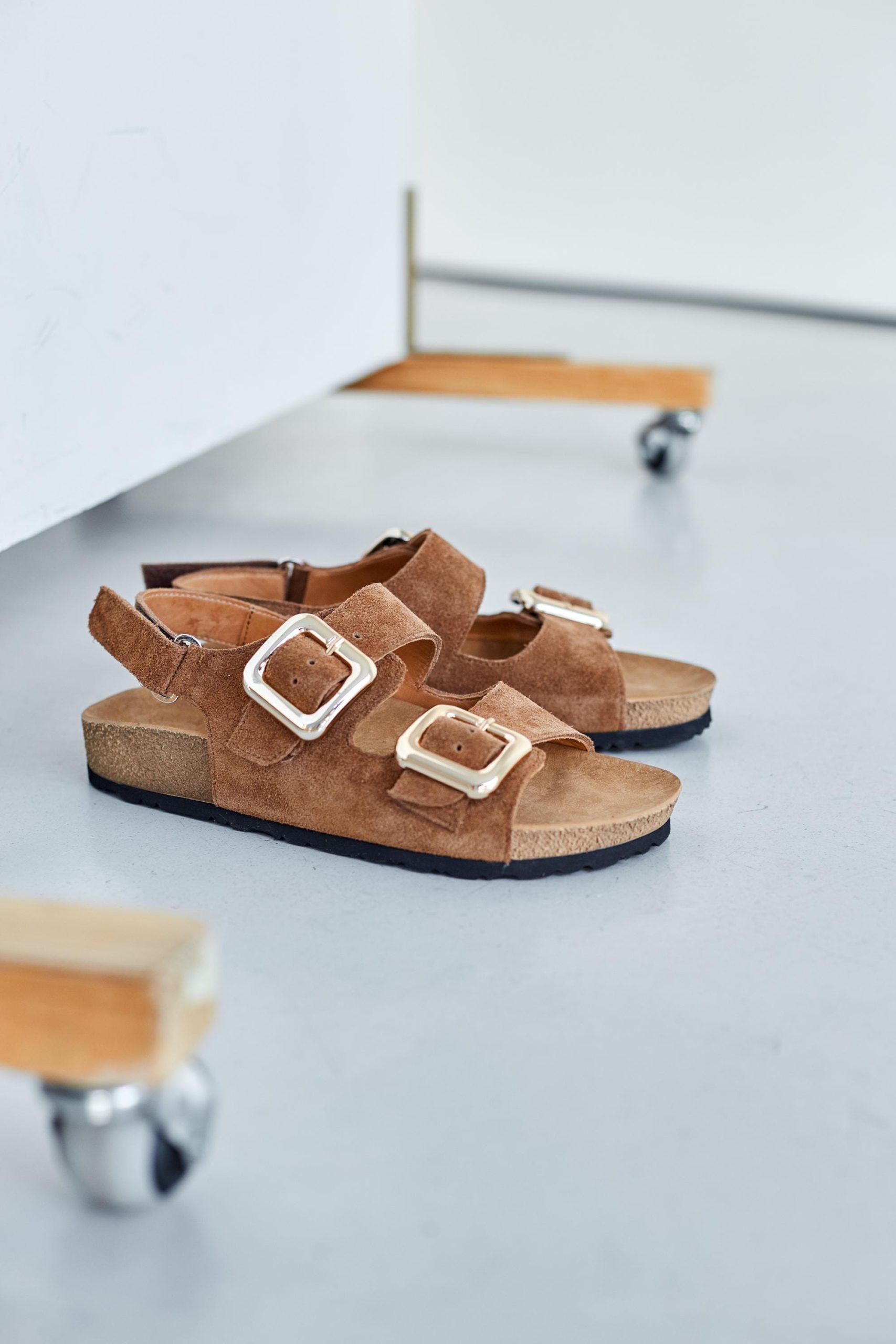 Leather Cocoa Sandals Suede Cork Footbed Adjustable Buckle Leather Cocoa Sandals Suede Cork Footbed Adjustable Buckle