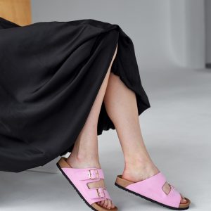 Women S Orthopedic Pink Suede Sandals Adjustable Arch