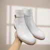 Men's Handmade Long Leather Boots White Pattern Buckle