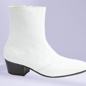 Handmade White Leather Ankle Boots: Men's Side Zipper
