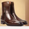Handmade Men Genuine Leather Ankle Boots Brown Zipper