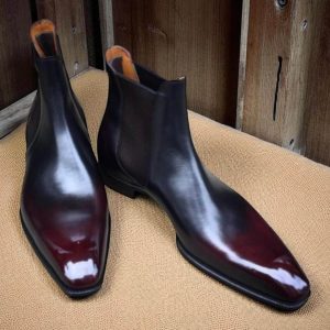 Handmade Two Tone Leather Chelsea Boots: Dark Brown