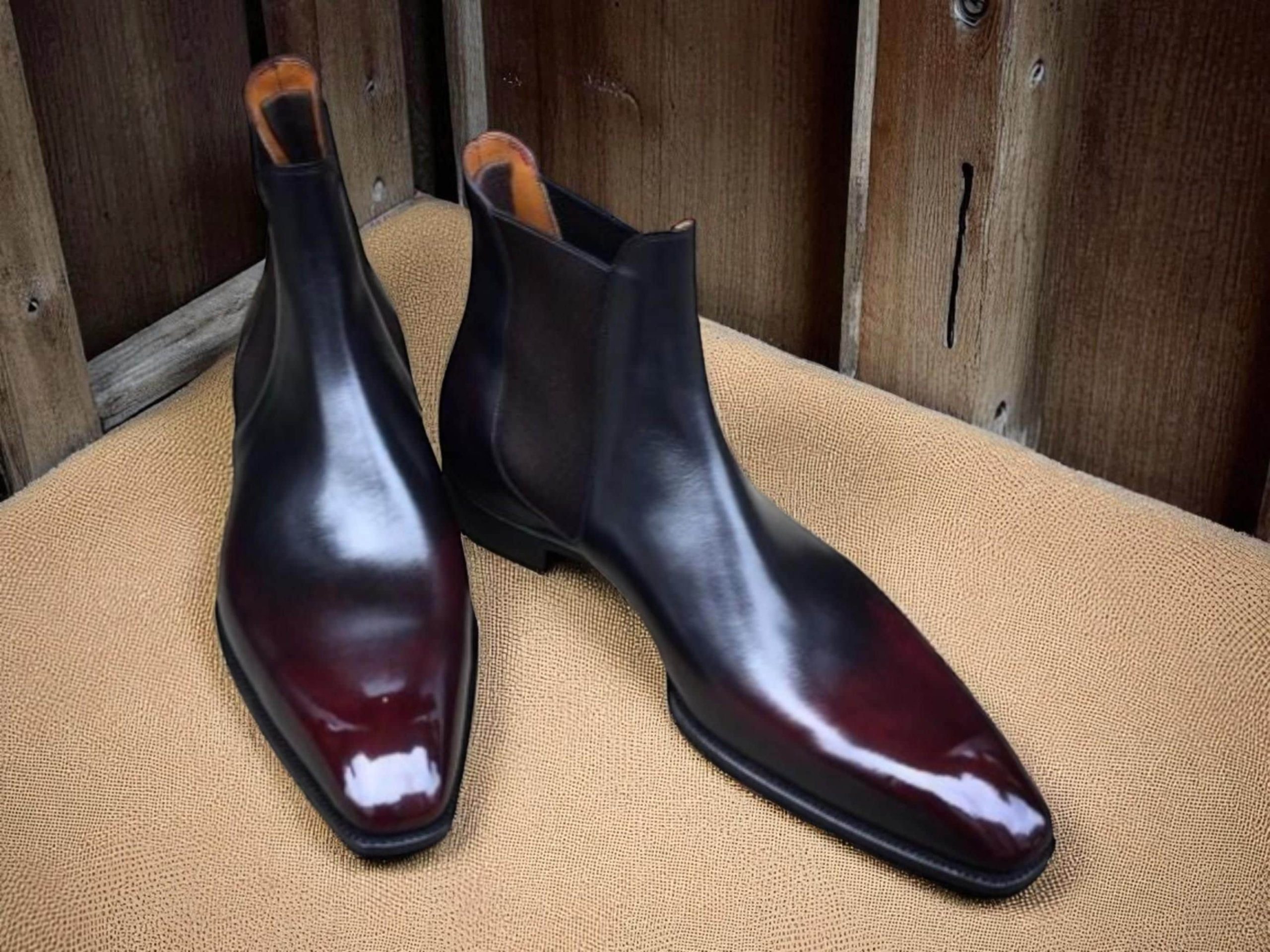 Handmade Two Tone Leather Chelsea Boots: Dark Brown