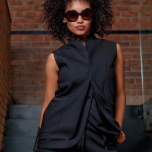 Elegant Merino Wool Blazer Vest Womens Double Lapel