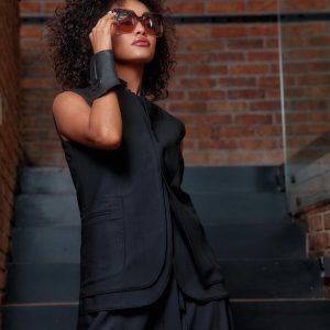 Elegant Merino Wool Blazer Vest Womens Double Lapel