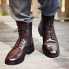 New Handmade Brown Leather Brogue Ankle Boots Men's
