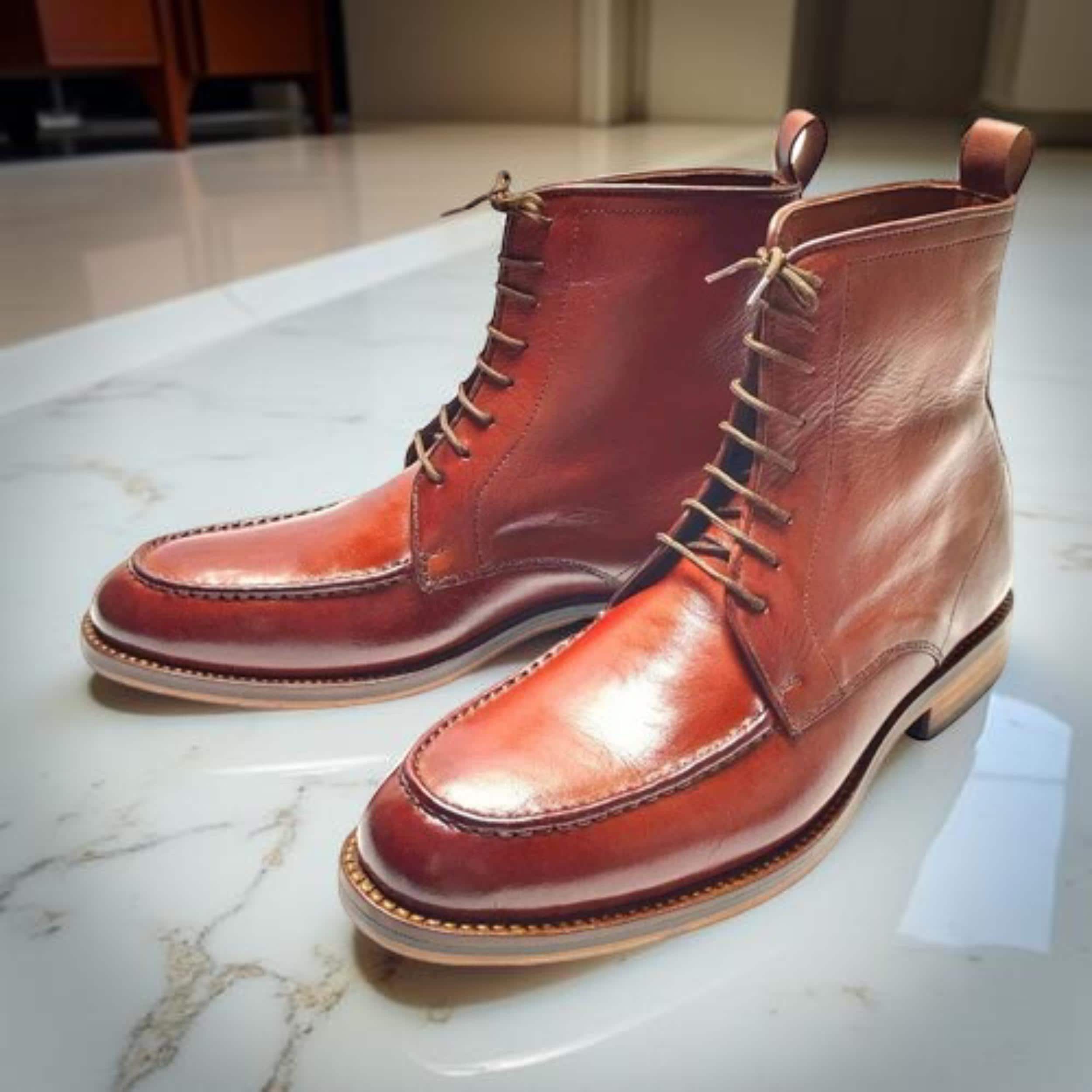 New Handmade Leather Lace Brown Boots Ankle Men