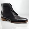 Handmade Men's Black Leather Ankle Boots Lace Up