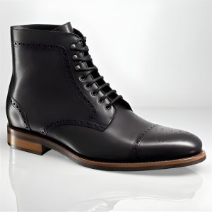 Handmade Men's Black Leather Ankle Boots Lace Up