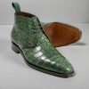 Handmade Men Green Leather Ankle Boots With Lace