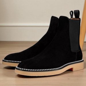 Handmade Black Suede Chelsea Boots Vibram Sole Formal