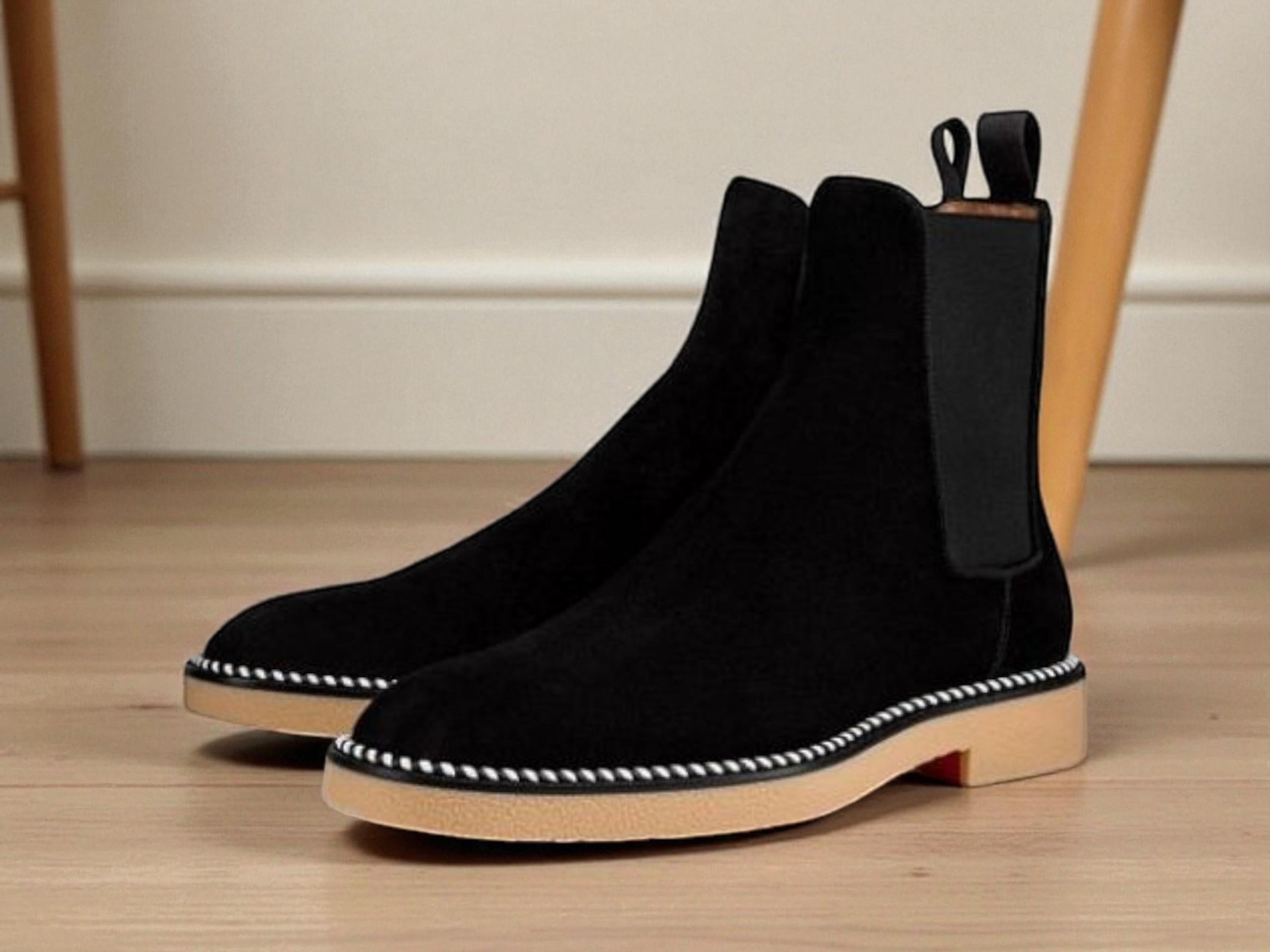 Handmade Black Suede Chelsea Boots Vibram Sole Formal