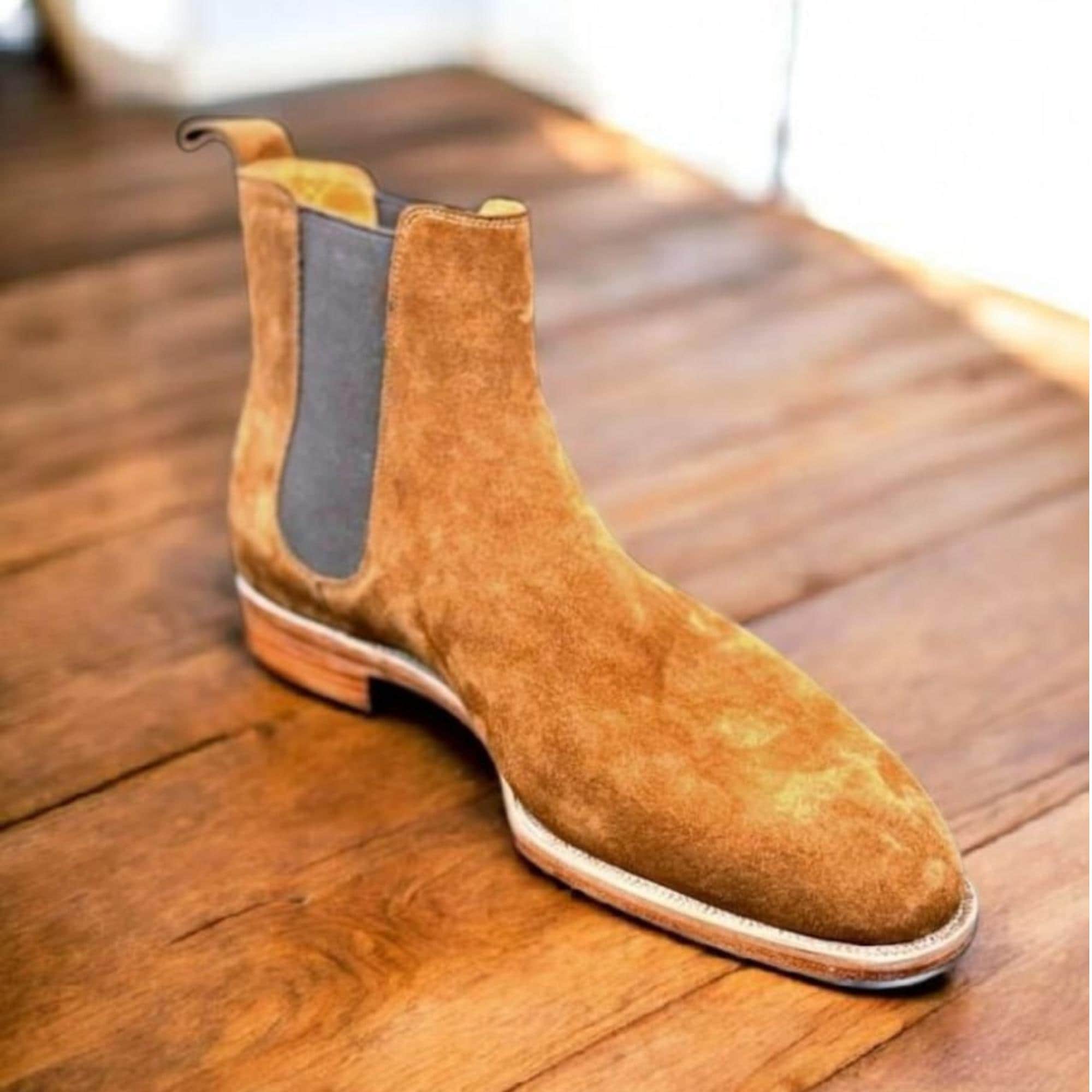Handmade Tan Suede Leather Chelsea Boots: Men's Oxford